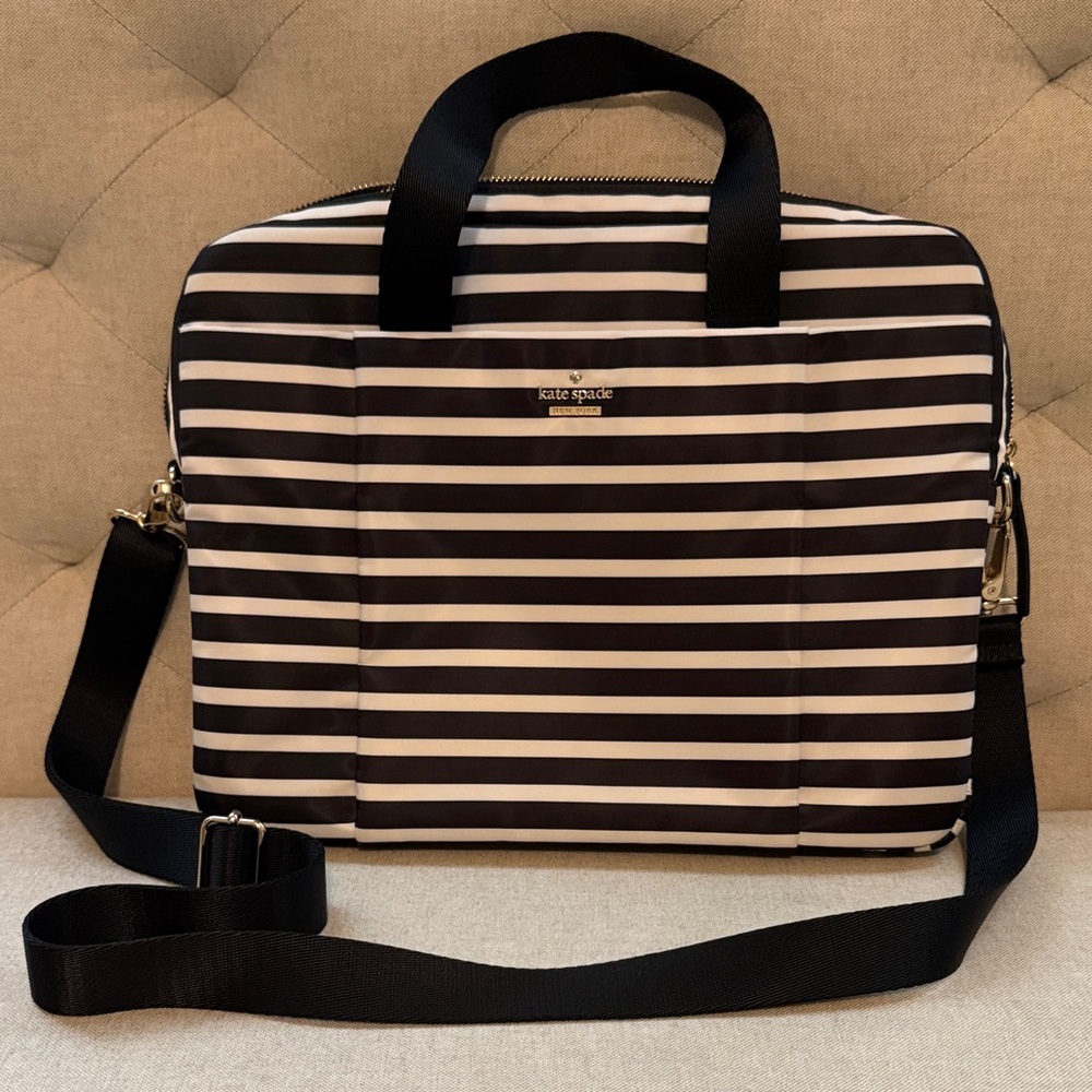 Kate Spade Women's Black and White Striped Laptop Bag